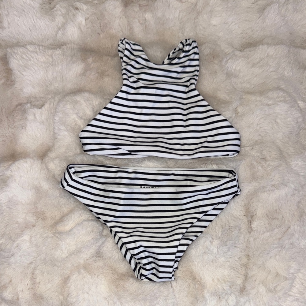 Mikoh Black and White Striped Swimwear